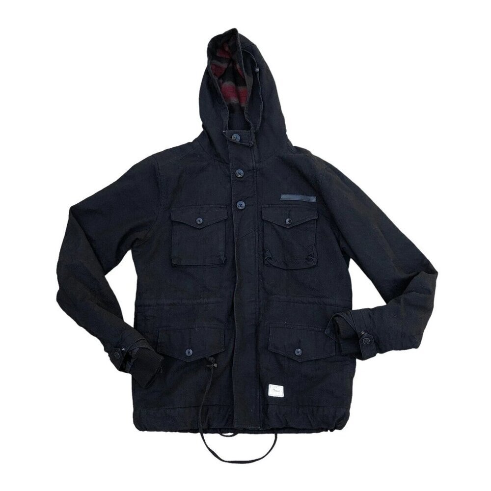 ORISUE Winter Jacket MEDIUM Flannel Lined Thick Hoodie Zipper Button Black Mens‌